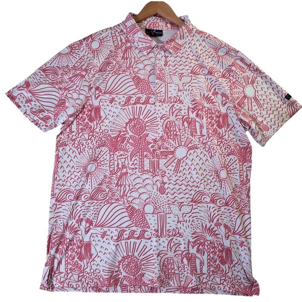 Yatta Golf Geometric Polo Shirt Men's Large Pink Quick Dry Performance Stretch